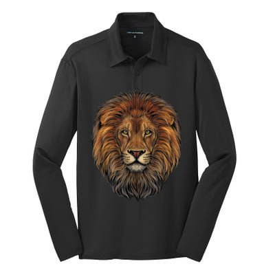 Lion Head Realistic For Lovers Of Lions King African Animal Silk Touch Performance Long Sleeve Polo