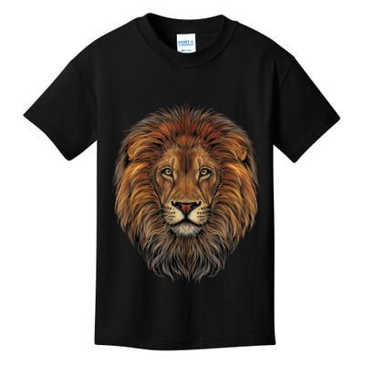 Lion Head Realistic For Lovers Of Lions King African Animal Kids T-Shirt
