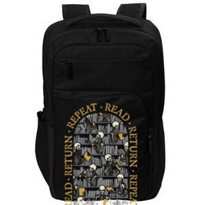 Librarian Halloween Read Return Repeat Goth Skeleton Library Gift Impact Tech Backpack