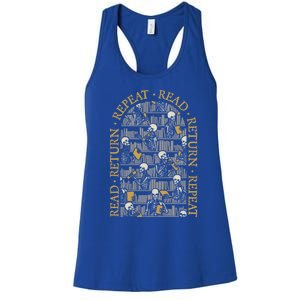 Librarian Halloween Read Return Repeat Goth Skeleton Library Gift Women's Racerback Tank