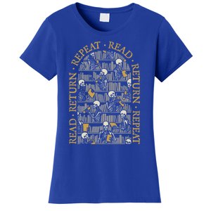 Librarian Halloween Read Return Repeat Goth Skeleton Library Gift Women's T-Shirt