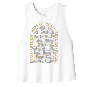 Librarian Halloween Read Return Repeat Goth Skeleton Library Gift Women's Racerback Cropped Tank