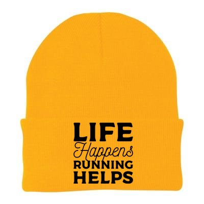 Life Happens Running Helps Marathon Marathoner Gift Knit Cap Winter Beanie