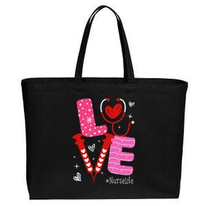 LOVE Heart Stethoscope Nurse Life Funny Nurse Valentines Day Cotton Canvas Jumbo Tote