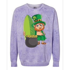 Leprechaun Hawaiian Surfing St Patricks Day Hawaii Aloha Funny Gift Colorblast Crewneck Sweatshirt