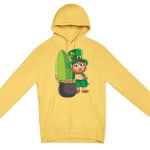 Leprechaun Hawaiian Surfing St Patricks Day Hawaii Aloha Funny Gift Premium Pullover Hoodie