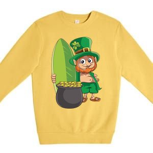 Leprechaun Hawaiian Surfing St Patricks Day Hawaii Aloha Funny Gift Premium Crewneck Sweatshirt