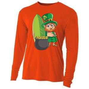 Leprechaun Hawaiian Surfing St Patricks Day Hawaii Aloha Funny Gift Cooling Performance Long Sleeve Crew