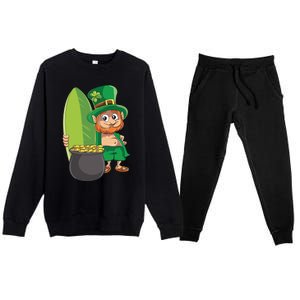 Leprechaun Hawaiian Surfing St Patricks Day Hawaii Aloha Funny Gift Premium Crewneck Sweatsuit Set