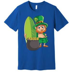 Leprechaun Hawaiian Surfing St Patricks Day Hawaii Aloha Funny Gift Premium T-Shirt