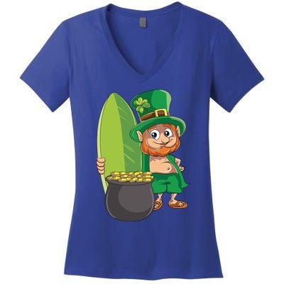 Leprechaun Hawaiian Surfing St Patricks Day Hawaii Aloha Funny Gift Women's V-Neck T-Shirt