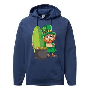 Leprechaun Hawaiian Surfing St Patricks Day Hawaii Aloha Funny Gift Performance Fleece Hoodie