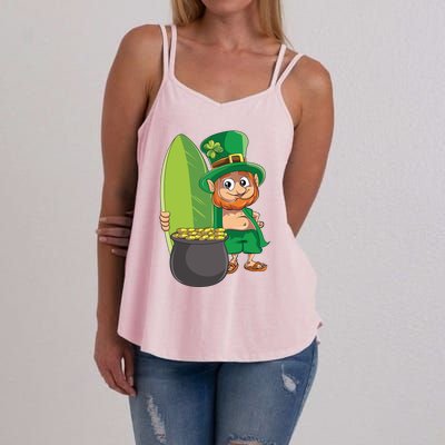 Leprechaun Hawaiian Surfing St Patricks Day Hawaii Aloha Funny Gift Women's Strappy Tank