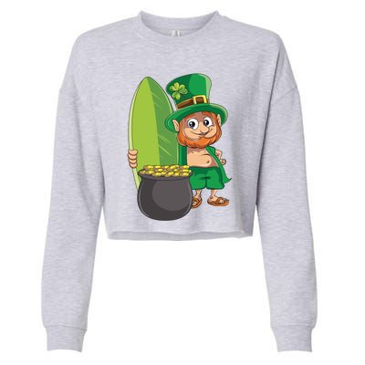 Leprechaun Hawaiian Surfing St Patricks Day Hawaii Aloha Funny Gift Cropped Pullover Crew