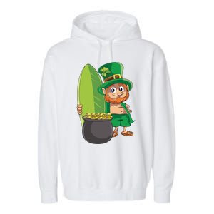 Leprechaun Hawaiian Surfing St Patricks Day Hawaii Aloha Funny Gift Garment-Dyed Fleece Hoodie