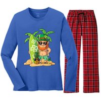 Leprechaun Hawaiian Surfing St Patricks Day Hawaii Meaningful Gift Women's Long Sleeve Flannel Pajama Set 