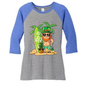 Leprechaun Hawaiian Surfing St Patricks Day Hawaii Meaningful Gift Women's Tri-Blend 3/4-Sleeve Raglan Shirt