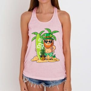 Leprechaun Hawaiian Surfing St Patricks Day Hawaii Meaningful Gift Women's Knotted Racerback Tank