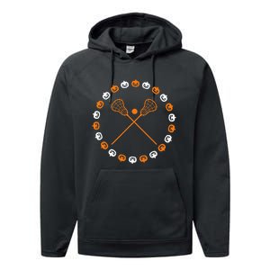 Lacrosse Halloween Spooky Pumpkins Sports Autumn Fall Performance Fleece Hoodie