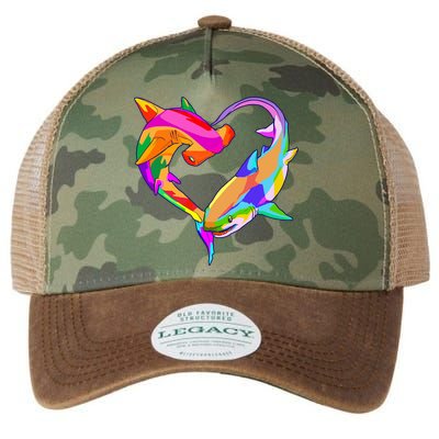 Love Heart Shark Valentine's Day I Love Sharks Colorful Gift Legacy Tie Dye Trucker Hat