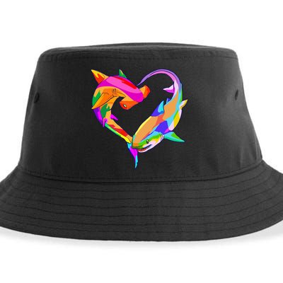 Love Heart Shark Valentine's Day I Love Sharks Colorful Gift Sustainable Bucket Hat