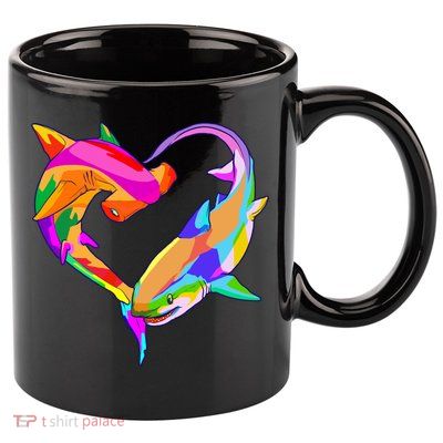 Love Heart Shark Valentine's Day I Love Sharks Colorful Gift 11oz C Handle Ceramic Mug