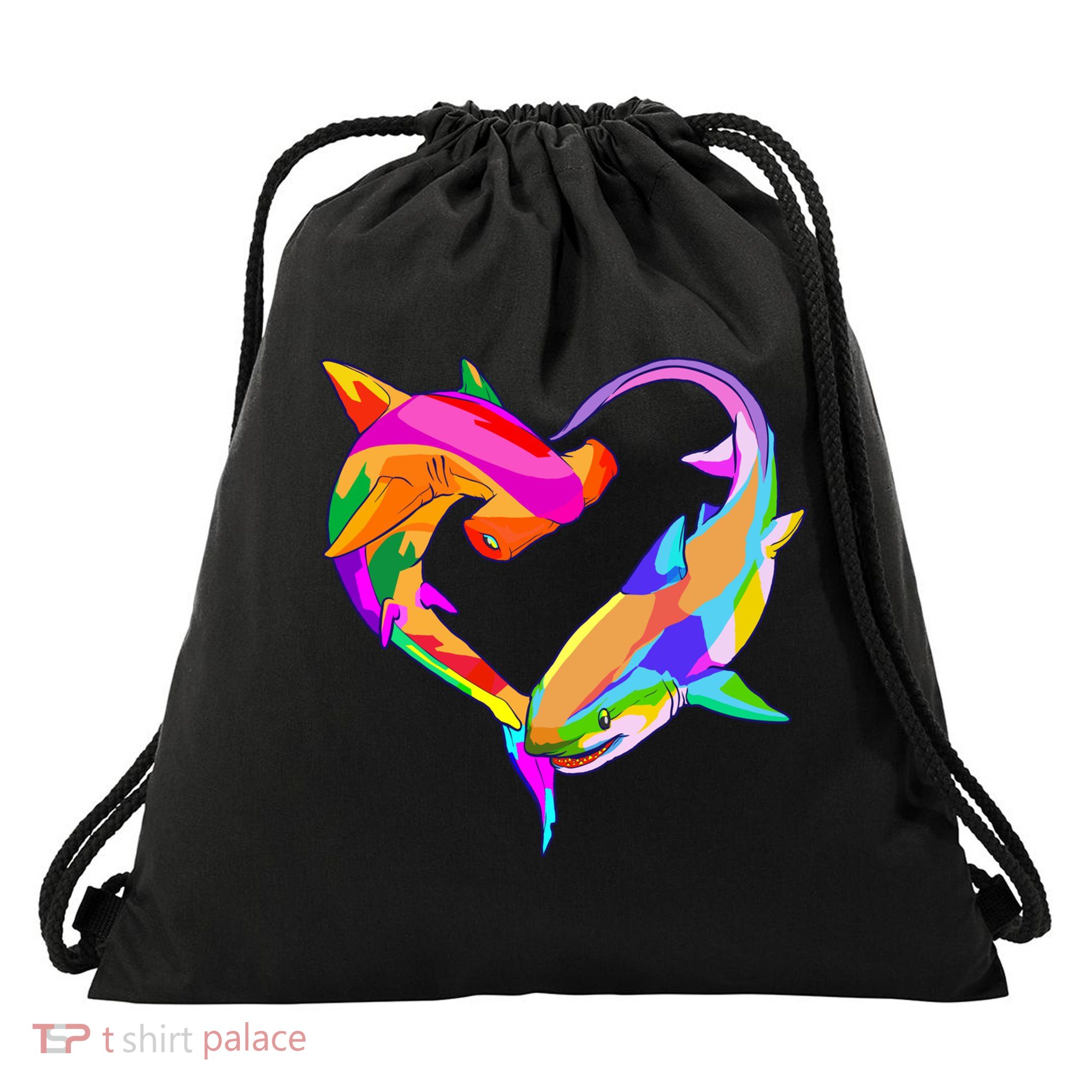 Love Heart Shark Valentine's Day I Love Sharks Colorful Gift Drawstring Bag