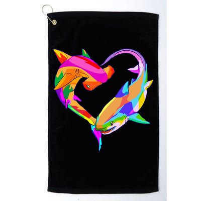 Love Heart Shark Valentine's Day I Love Sharks Colorful Gift Golf Towel