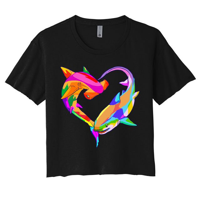 Love Heart Shark Valentine's Day I Love Sharks Colorful Gift Crop Top