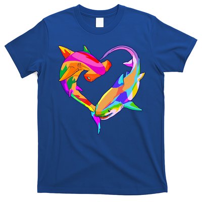 Love Heart Shark Valentine's Day I Love Sharks Colorful Gift T-Shirt