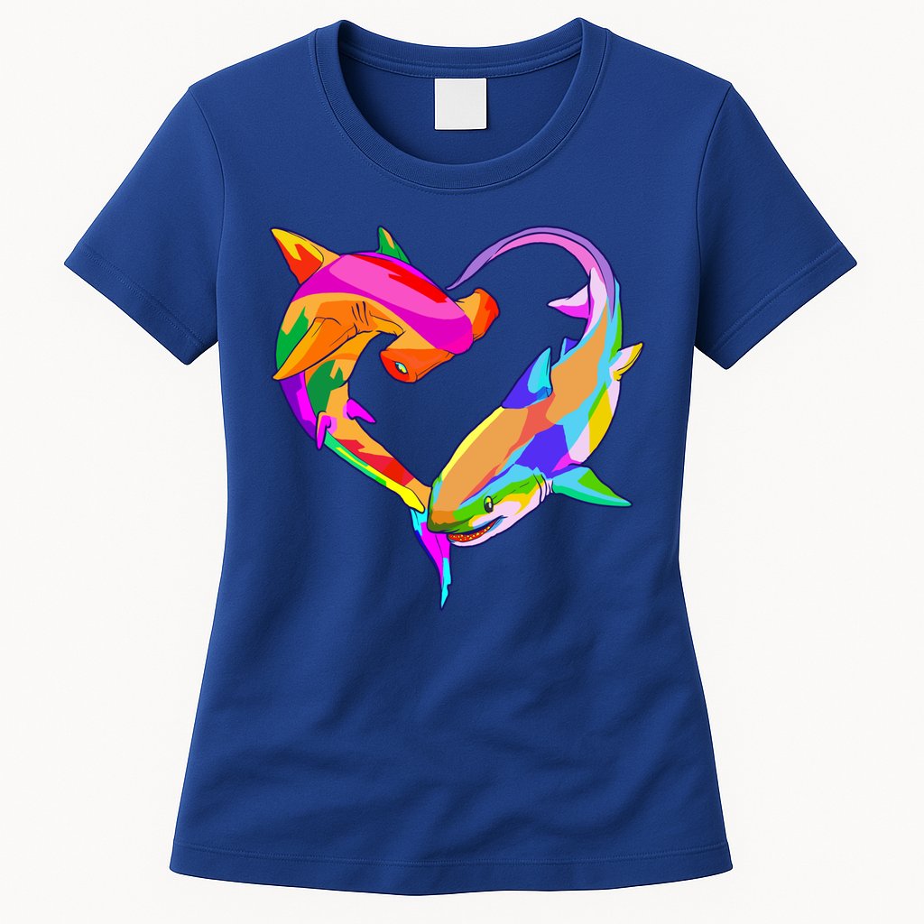 Love Heart Shark Valentine's Day I Love Sharks Colorful Gift Womens T-Shirt