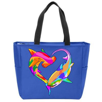Love Heart Shark Valentine's Day I Love Sharks Colorful Gift Zip Tote Bag