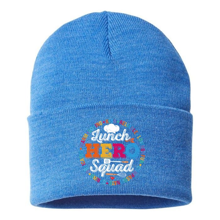 Lunch Hero Squad Funny Lunch Lady School Cafeteria Worker Gift Sustainable Knit Beanie