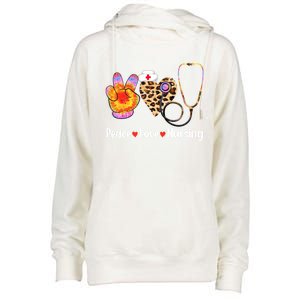 Leopard Heart Stethoscope Peace Love Nursing Cool Gift Womens Funnel Neck Pullover Hood