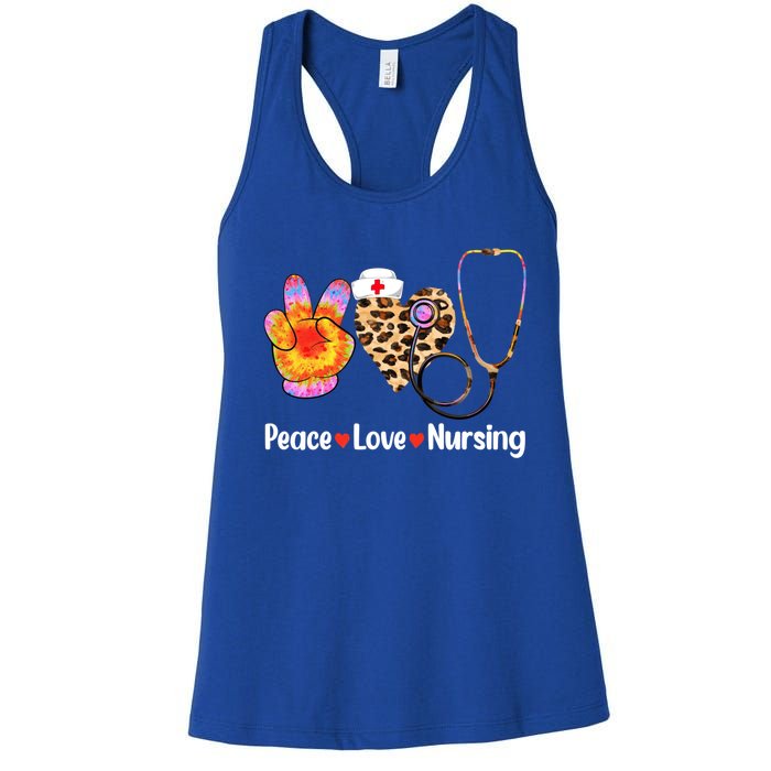 Leopard Heart Stethoscope Peace Love Nursing Cool Gift Women's Racerback Tank