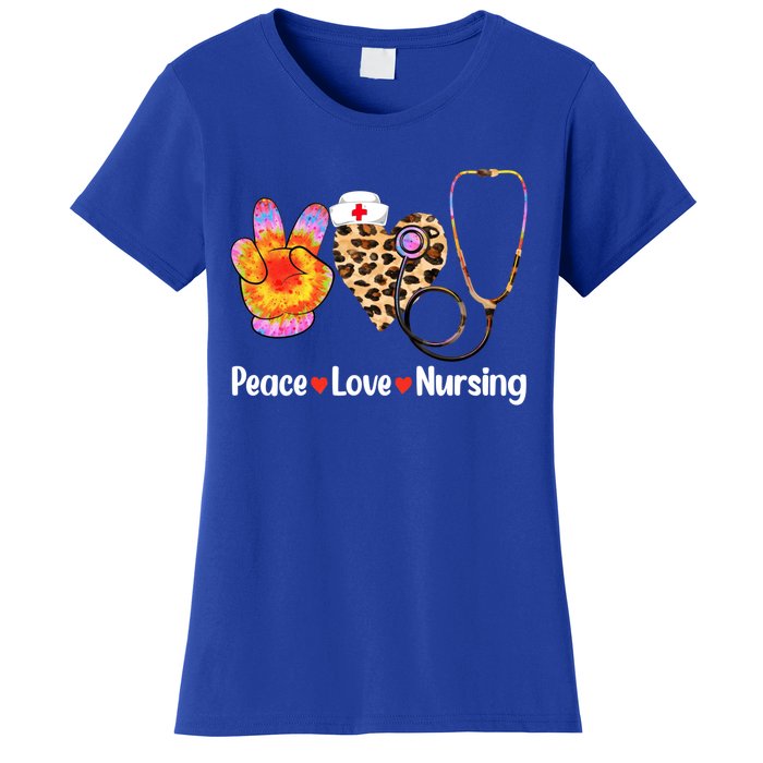 Leopard Heart Stethoscope Peace Love Nursing Cool Gift Women's T-Shirt