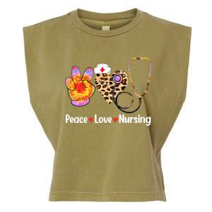 Leopard Heart Stethoscope Peace Love Nursing Cool Gift Garment-Dyed Women's Muscle Tee