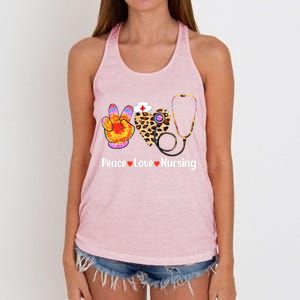 Leopard Heart Stethoscope Peace Love Nursing Cool Gift Women's Knotted Racerback Tank