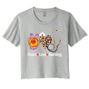 Leopard Heart Stethoscope Peace Love Nursing Cool Gift Women's Crop Top Tee