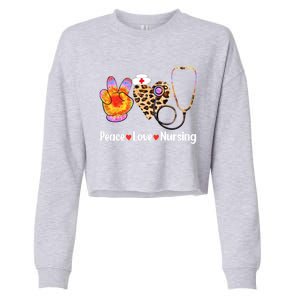 Leopard Heart Stethoscope Peace Love Nursing Cool Gift Cropped Pullover Crew