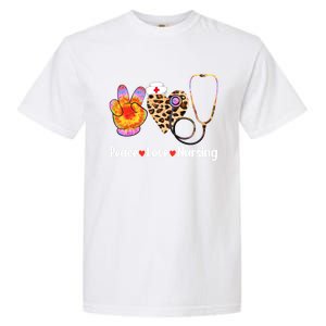 Leopard Heart Stethoscope Peace Love Nursing Cool Gift Garment-Dyed Heavyweight T-Shirt