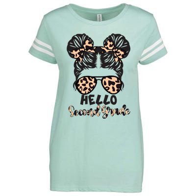 Leopard Hello Second Grade Messy Bun Hair Teacher And Gift Enza Ladies Jersey Football T-Shirt