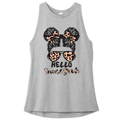 Leopard Hello Second Grade Messy Bun Hair Teacher And Gift Ladies PosiCharge Tri-Blend Wicking Tank