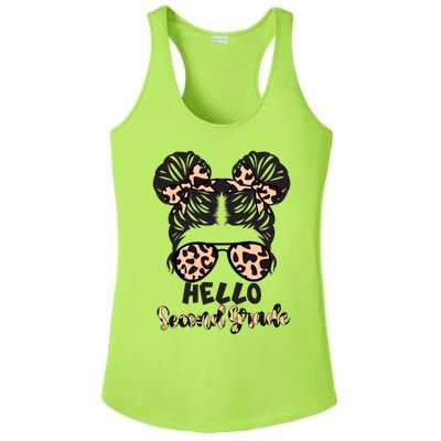 Leopard Hello Second Grade Messy Bun Hair Teacher And Gift Ladies PosiCharge Competitor Racerback Tank