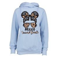 Leopard Hello Second Grade Messy Bun Hair Teacher And Gift Womens Funnel Neck Pullover Hood