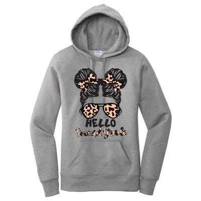 Leopard Hello Second Grade Messy Bun Hair Teacher And Gift Women's Pullover Hoodie