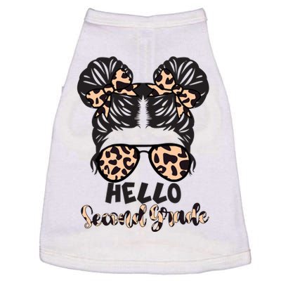 Leopard Hello Second Grade Messy Bun Hair Teacher And Gift Doggie Tank