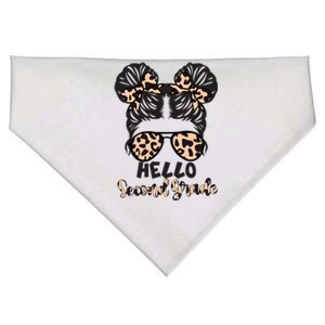 Leopard Hello Second Grade Messy Bun Hair Teacher And Gift USA-Made Doggie Bandana