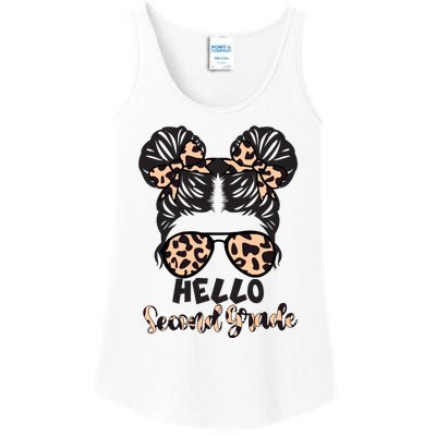 Leopard Hello Second Grade Messy Bun Hair Teacher And Gift Ladies Essential Tank