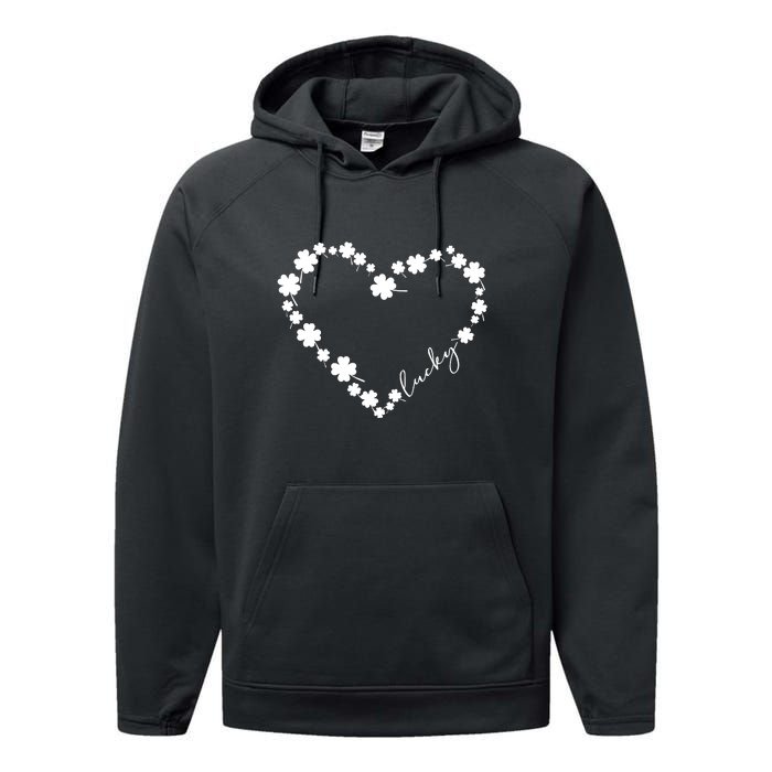 Lucky Heart Shamrock Clover Leaves St Patricks Day Irish Performance Fleece Hoodie